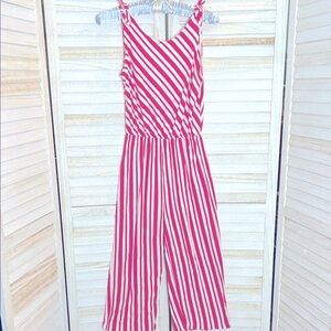 Zara Kids Sleeveless Striped Pink and White Striped Jumpsuit Size 13 / 14